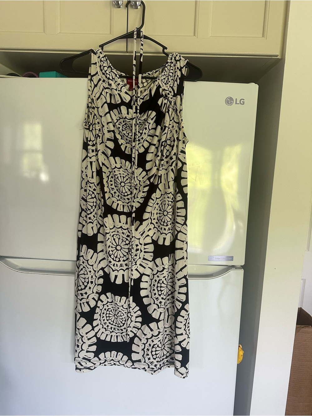 Merona Black and White Printed Maxi Dress with Tie-Neck